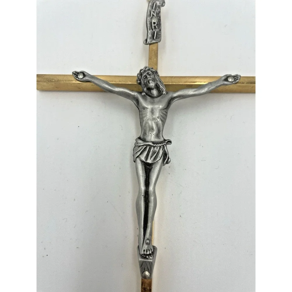 Vintage Gold Tone Crucifix Cross Jesus Christ INRI Religious Wall Hanging 9